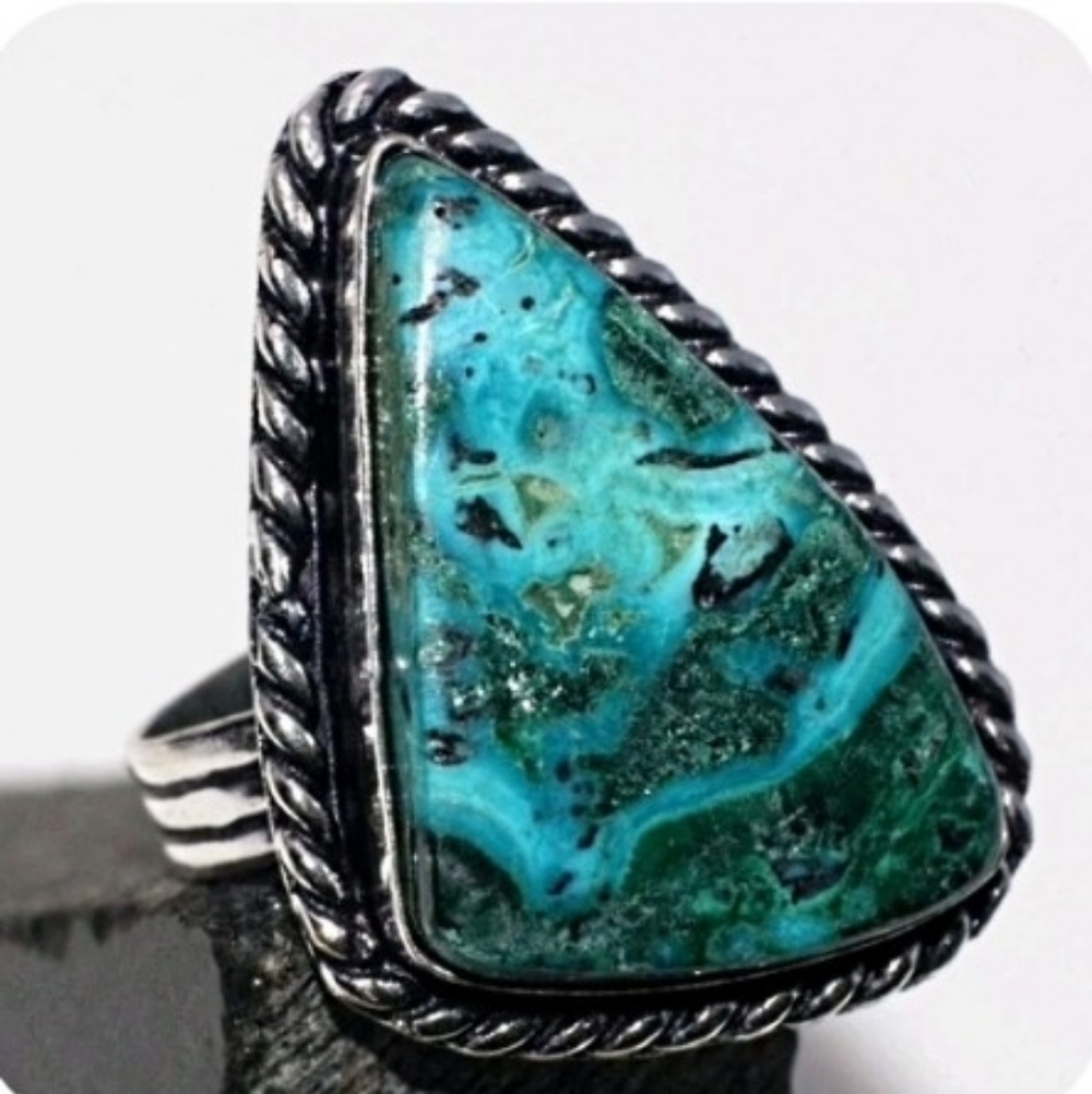 🩵Crysocolla Malachite Gemstone Ring Sterling Silver 925 Stamped